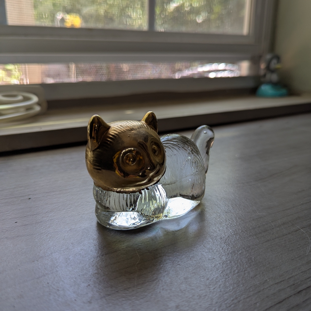 Gold and Clear Glass Cat Figurine